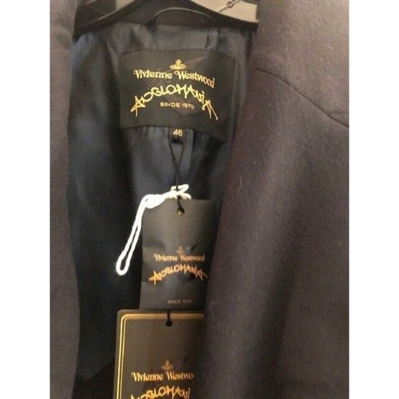 NWT VIVIENNE WESTWOOD SOLD OUT ANGLOMANIA NAVY JABOT MELTON WOOL COAT US 10 - Picture 8 of 13